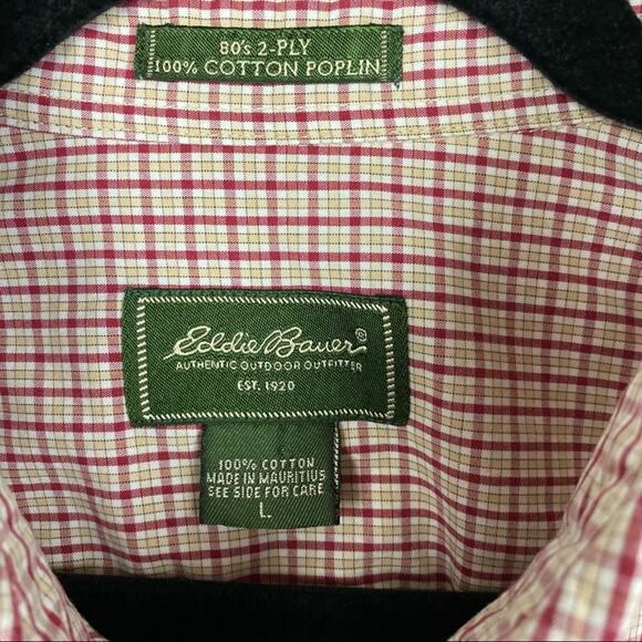 Eddie Bauer Red Plaid Short Sleeve 100% Cotton Button Up Shirt Size Large - Picture 3 of 5